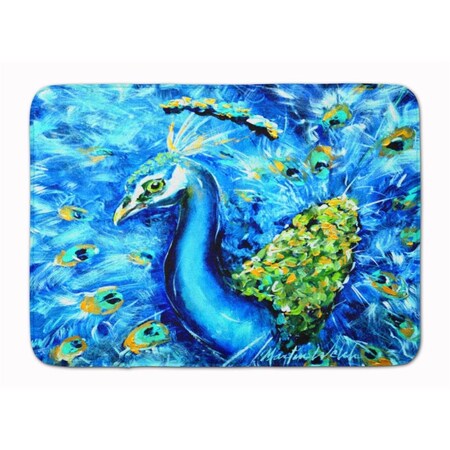Carolines Treasures Peacock Straight Up in Blue Machine Washable Memory Foam Mat MW1166RUG
